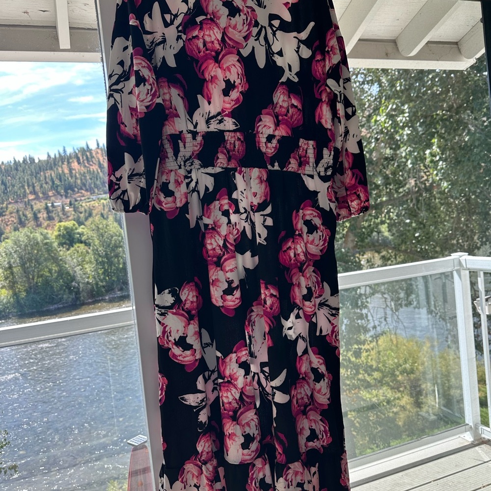 LuLaRoe Black and Pink Floral Long Sleeve Dress